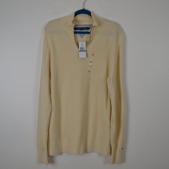 Tommy Hilfiger Mens XL 1/4 Zip Mock Neck Pullover  Career  Elbow Patch Sweater - Picture 1 of 9